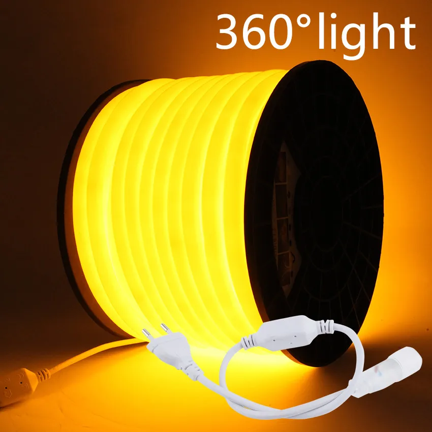 Neon LED Strip 360 Round AC 220V 230V 240V Flexible Neon Light Tube Rope Outdoor Decorative Waterproof Lighting With Power Plug