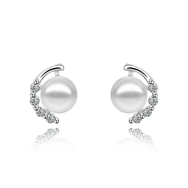 

GER40102 Small fresh sparkling diamond pearl earrings temperament personality literary stud earrings Valentine's day gift