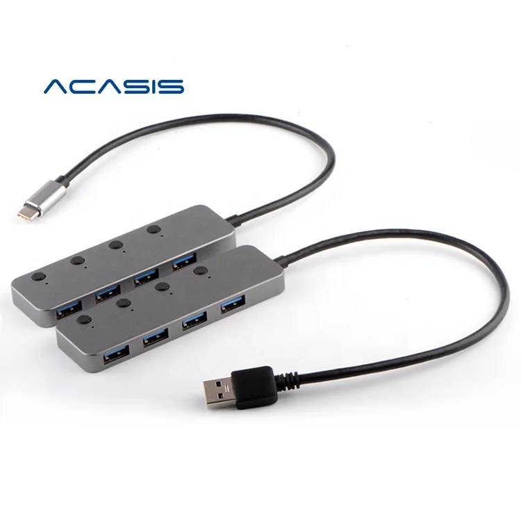 

Acasis USB Hub 3.0 High Speed Aluminum 4 Port USB & Type-C Hub Splitter On/Off 5Gbs for MacBook Laptop PC