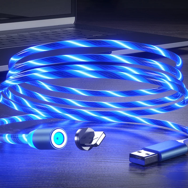 

Flowing Light Magnetic Charging Mobile Phone for Iphone Charger Wire for Samaung Led Type C Cabo Usb Micro Cable