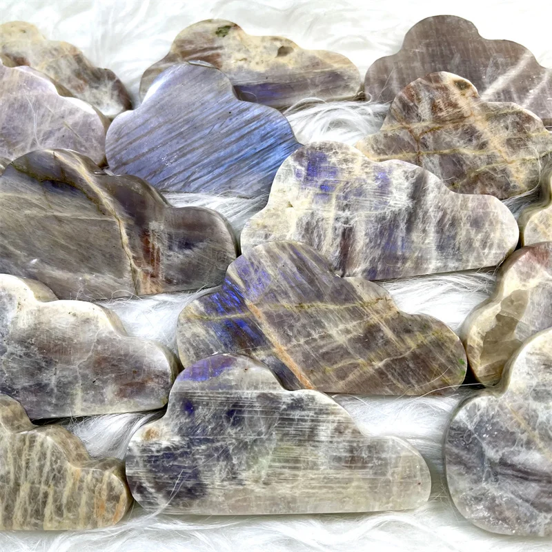 New Arrival Bulk Sale Hand Carved Natural Healing Crystal Blue Moon Stone Cloud for Decoration Gift