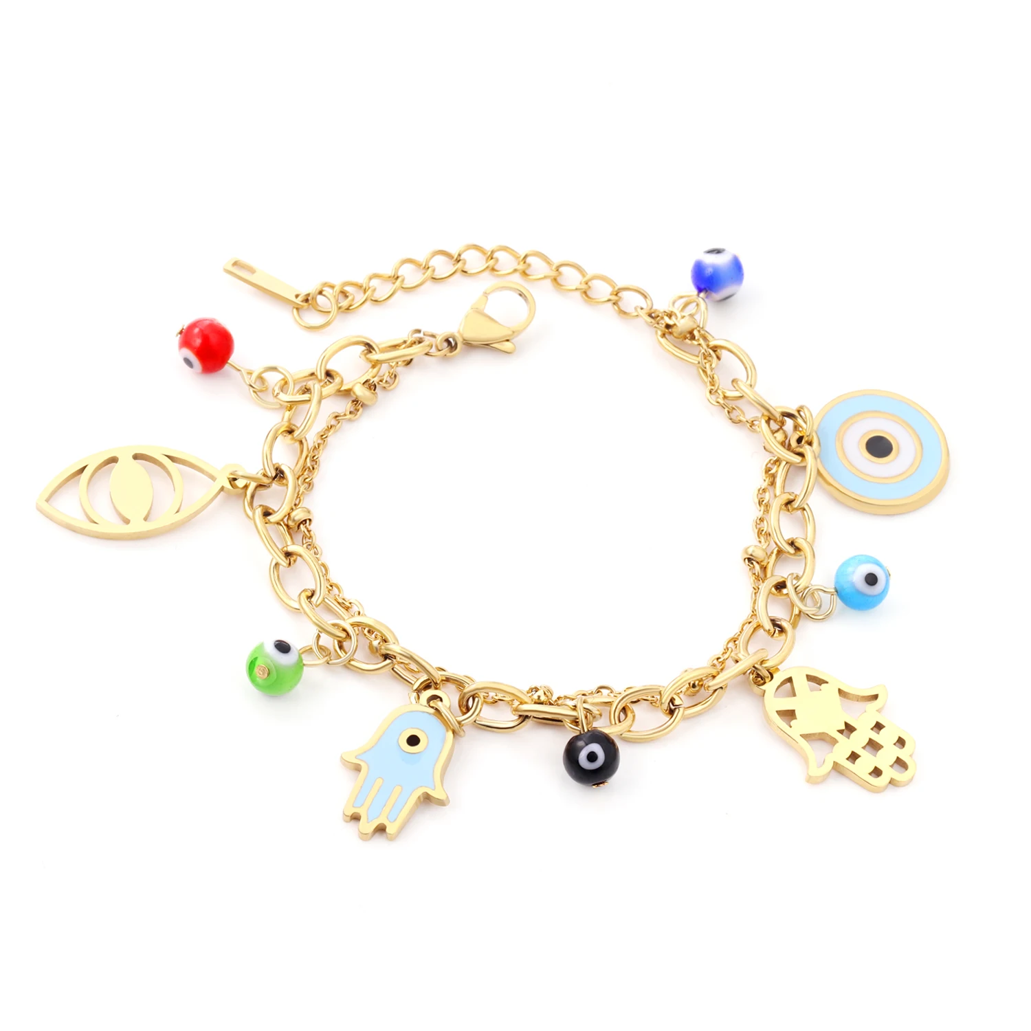 

2019 Hot New Arrival Little Eye Cross Pendant Chain Bracelets Gold Color Polished Stainless Steel Bangle Women Jewelry, Gold plated