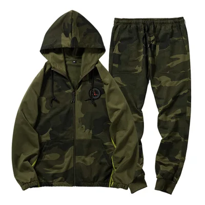 

Spring And Autumn Sports Suit Fashion Two-piece Men's Camouflage HoodiesSuit Sport Casual Clothing, As show