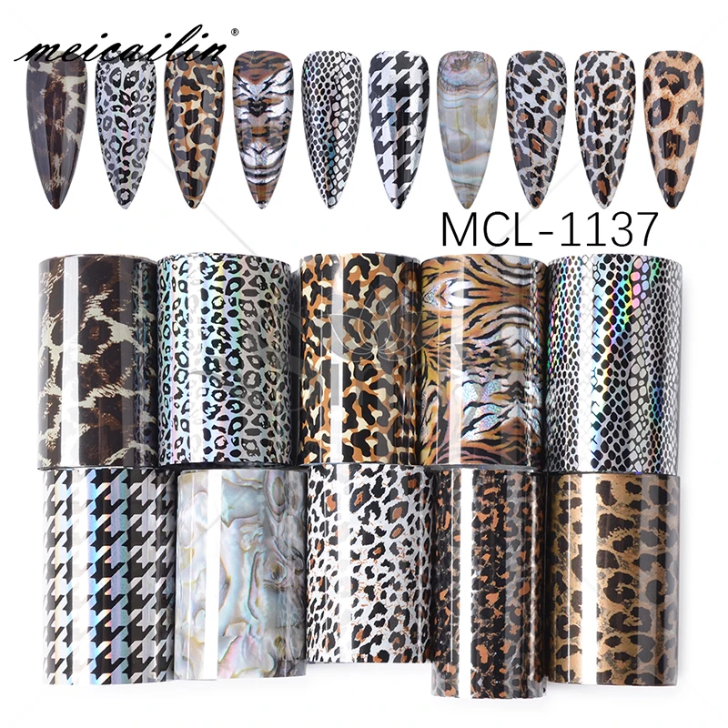 

Hot Sale 10 Rolls Per Set Leopard Animal Print Foil Transfer Foil For Nails
