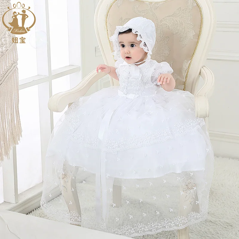 

Embroidered Lace Baby Christening Gown White Baby Baptism Dress