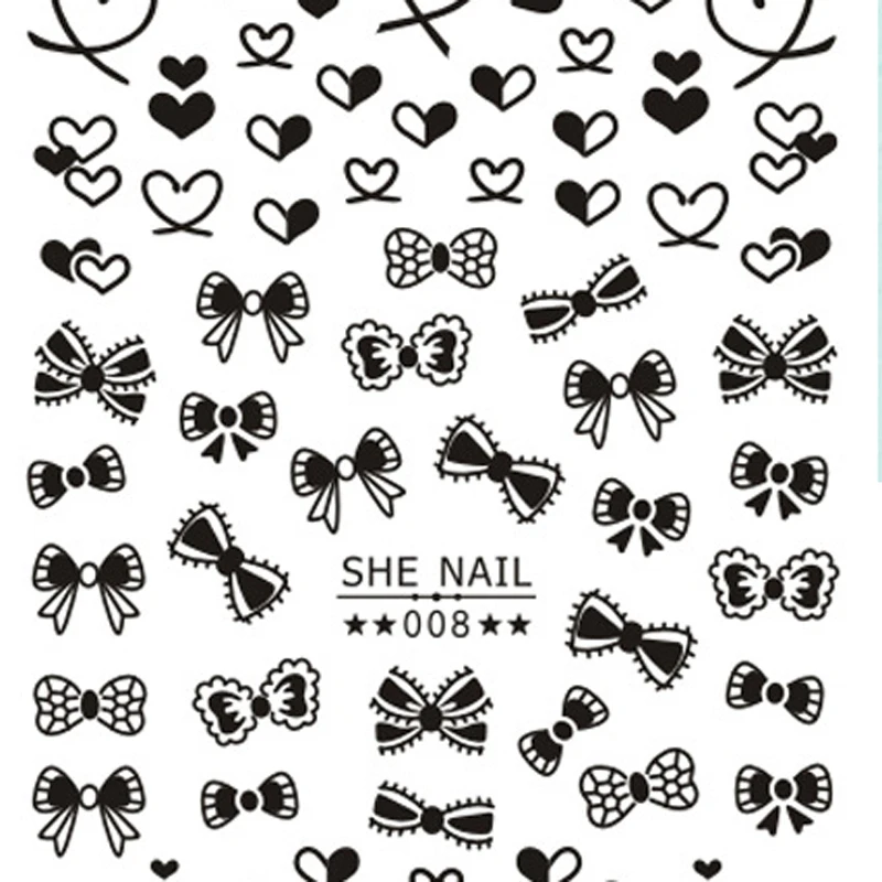 

SHE001-SHE012 wholesale Black Gold Silver White Nail Art Decals Line Decoration Holiday Applique Flower Nail Stickers