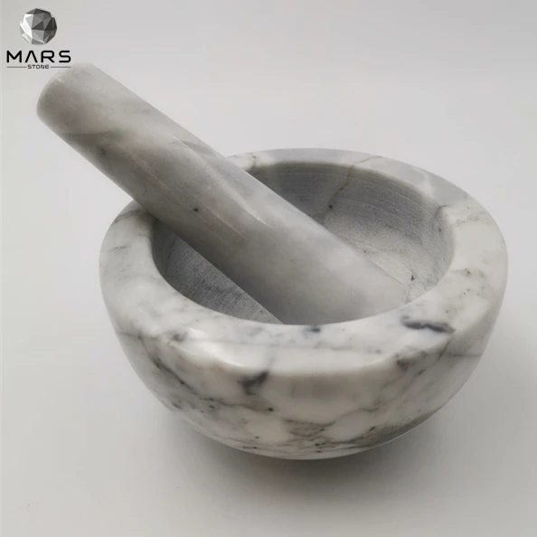 

Good Design Custom Natural Marble Stone Mortar With Pestle Set, White