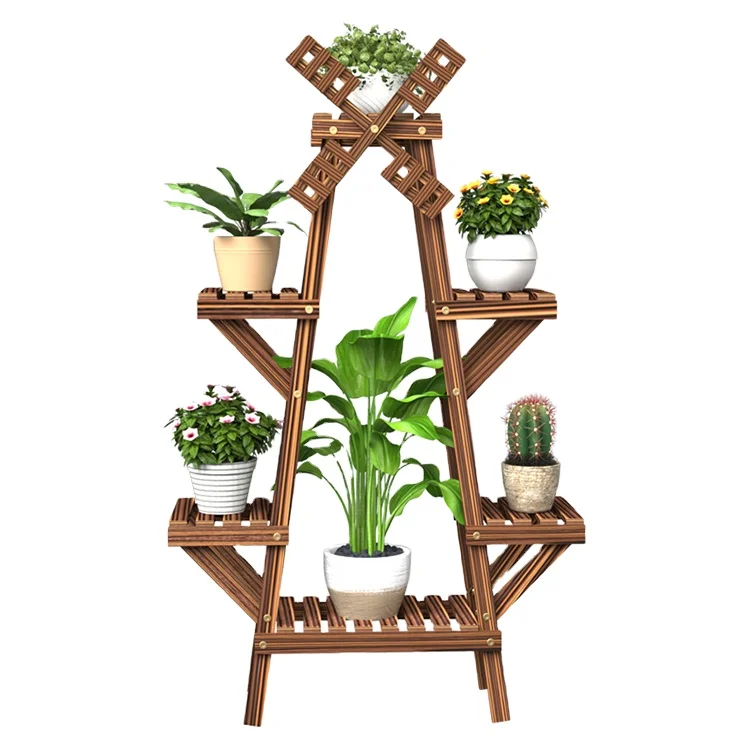 

K&B cheap hot 2021 hot new design solid wood windmill flower pot rack, As picture