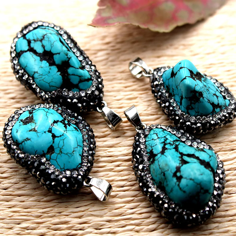 

Natural Turquoise Stone Pendant Natural Crystal Stone Necklace Pendant, As picture