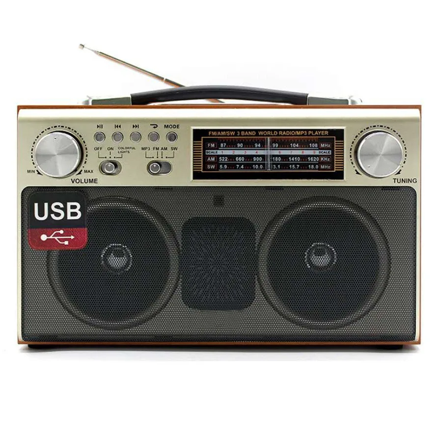 

The Elderly Outdoor Portable Retro 3 Band AM FM SW Radio with Charging Handhold Vintage Home Radio Use BT USB TF AUX Player, Wood color