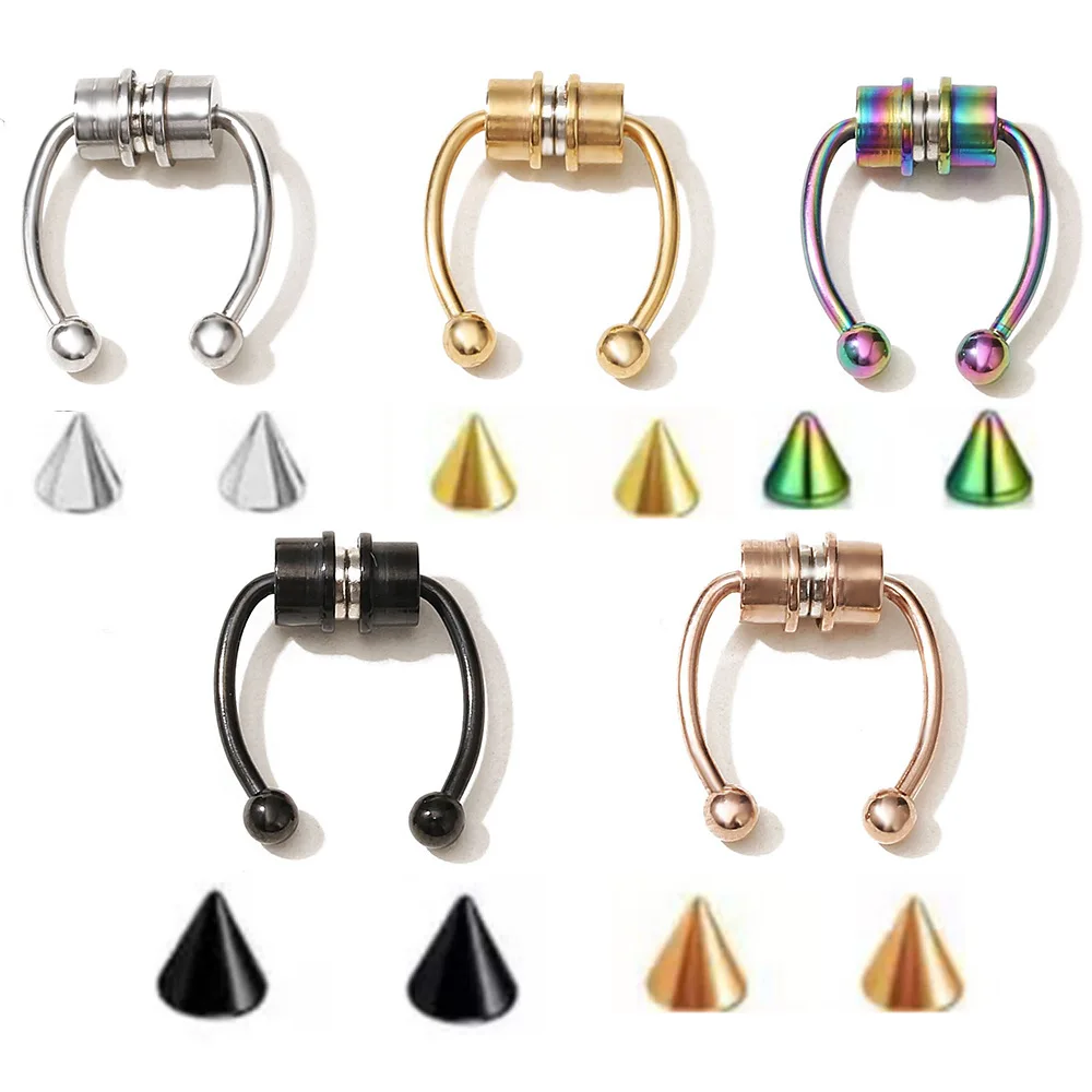 

2023 Stainless Steel Rings Dangle Crystal Zircon magnetic Faux face nose stud non Piercing Body Jewelry