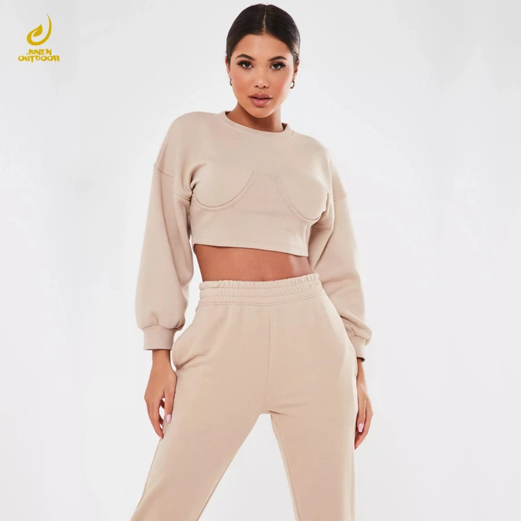 

New Design Crew Neck Long Sleeves Women Cropped Corset Sweatshirt women's hoodies & sweatshirts plain cotton sweatsuit