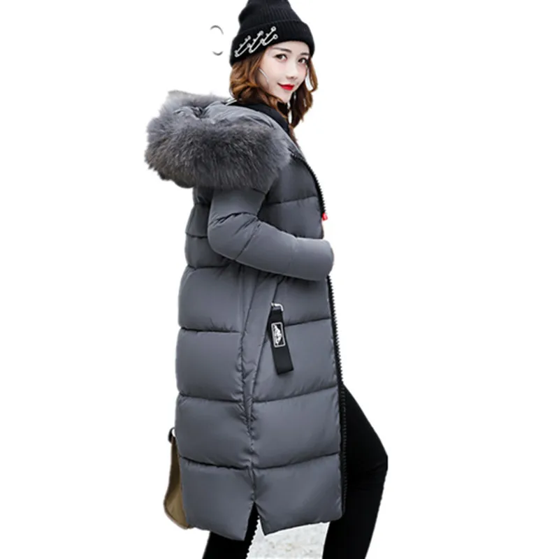 

Women'S Long Down Feather Jacket Winter Fur Hood Coat Chaqueta Larga De Mujer Women
