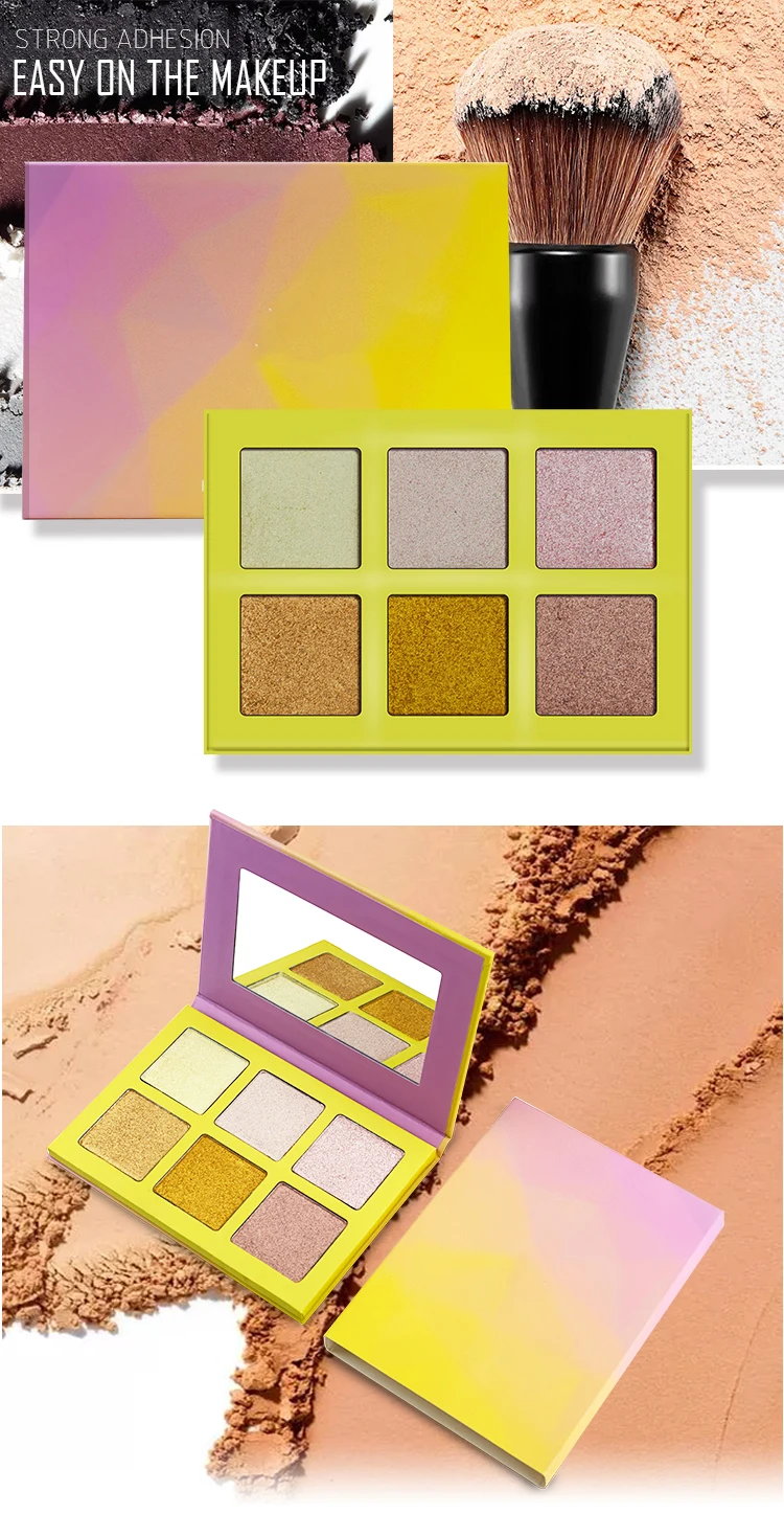 Make Own Logo Pack Vegan Yellow Gold Color Custom Organic Face Pressed Dry Palette Cosmetics Highlighter Makeup Private Label
