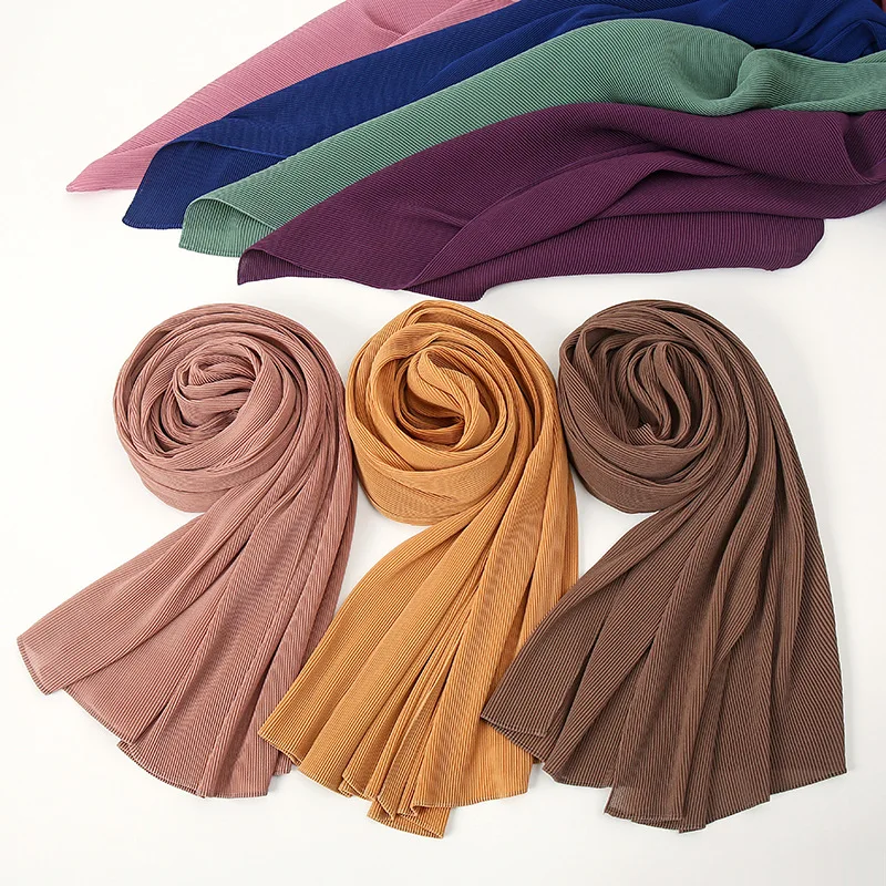 

Hot women bubble chiffon wrap solid color girl plain hijab chiffon fashion glash scarf