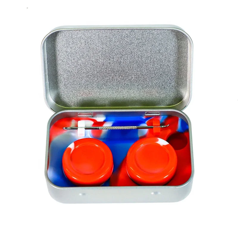 

UKETA custom portable tin box storage jar 10ml silicone wax container dab tool set, Customized