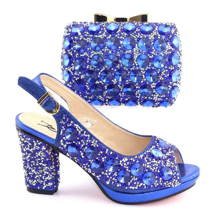 

AB7772 Nigeria Woman Shoes And Bag Set For Party High Heels Italy Shoes And Bag To Match Set For Wedding, Fuchsia,blue, gold,green,etc
