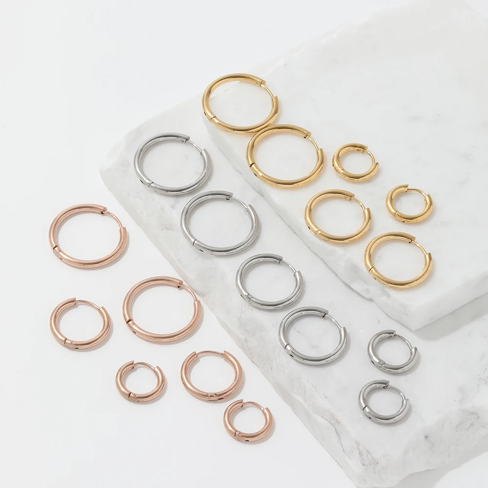 Trendy Earring 18K Gold Plated Simple Smooth Surface Dainty Stainless Steel Huggie Earrings for Women Wholesale