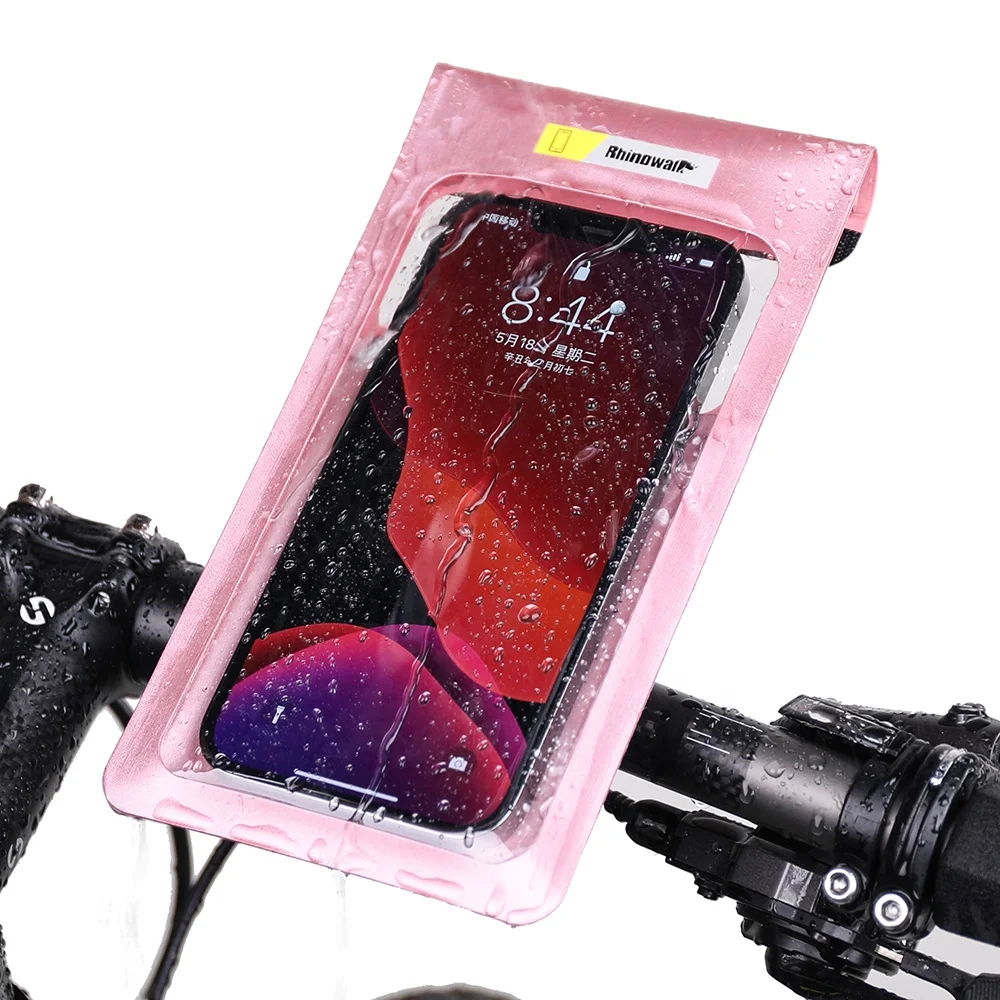 

Rhinowalk Waterproof Bike Phone Pouch Handlebar Cellphone Dry Bag Pack for Phone Pack Below 7.2", Black pink silver