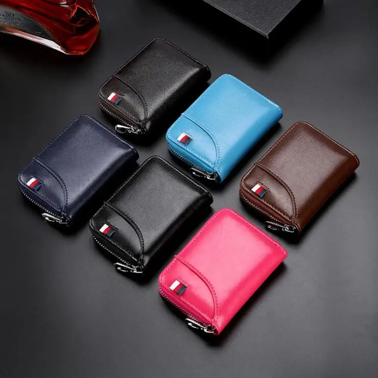 

High Quality Man Wallets European Genuine Leather Credit Card Holder RFID Blocking Small Accordion Wallet, 6 colors