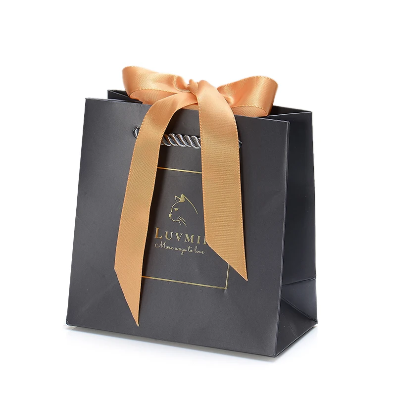 

Elegant Customized Size and Logo Shopping Paper Gift Bags With Ribbon Handles for Jewelry Clothes