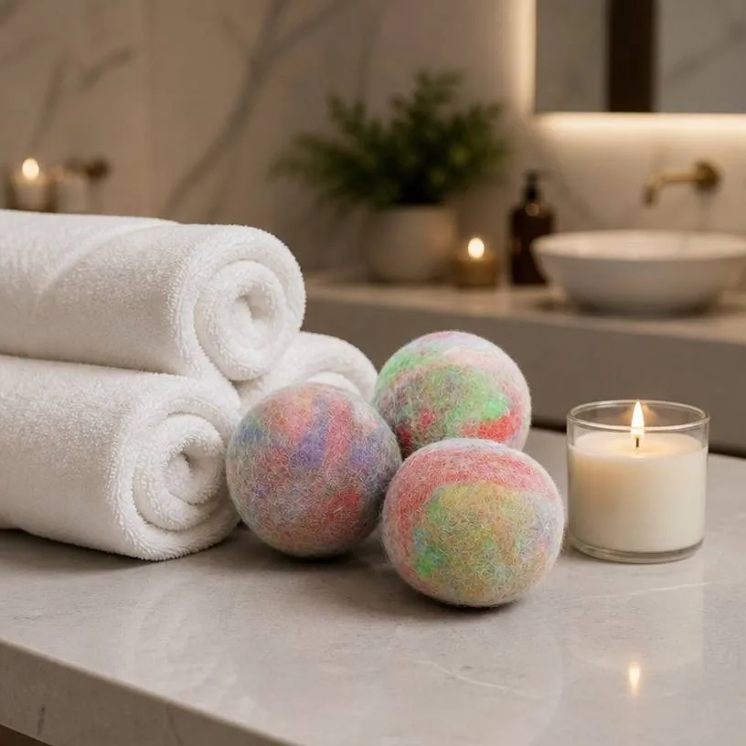 Luxury Bathroom Spa Scene with Wool Balls