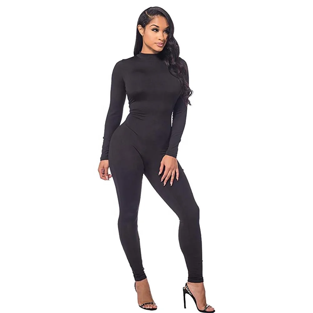 

B34608A 2019 Fashion style round neck women back Zipper skinny jumpsuit