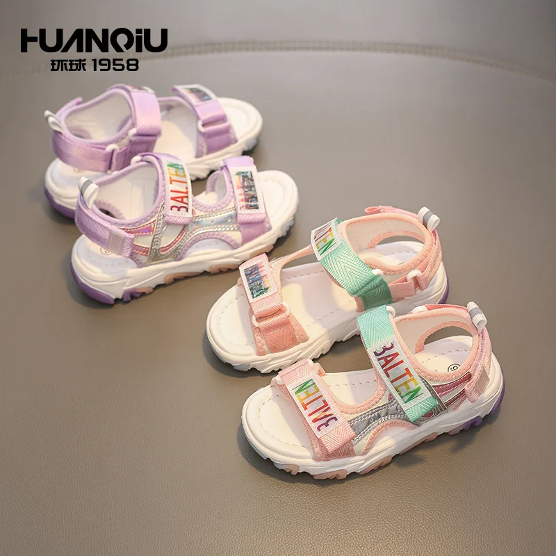 

L36382 Wholesale Soft Color Lighted Non Slip Summer Shoes Kids Sandals, Pink/purple