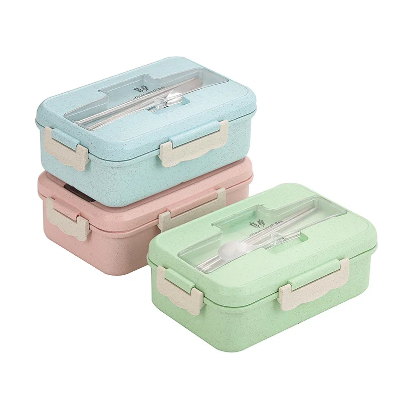 

Popular Microwave Safe Bento Box Adult Or Kids 3 Compartment Food Container Divided Rectangle Three Layer Wheat Straw Lunch Box, Customized