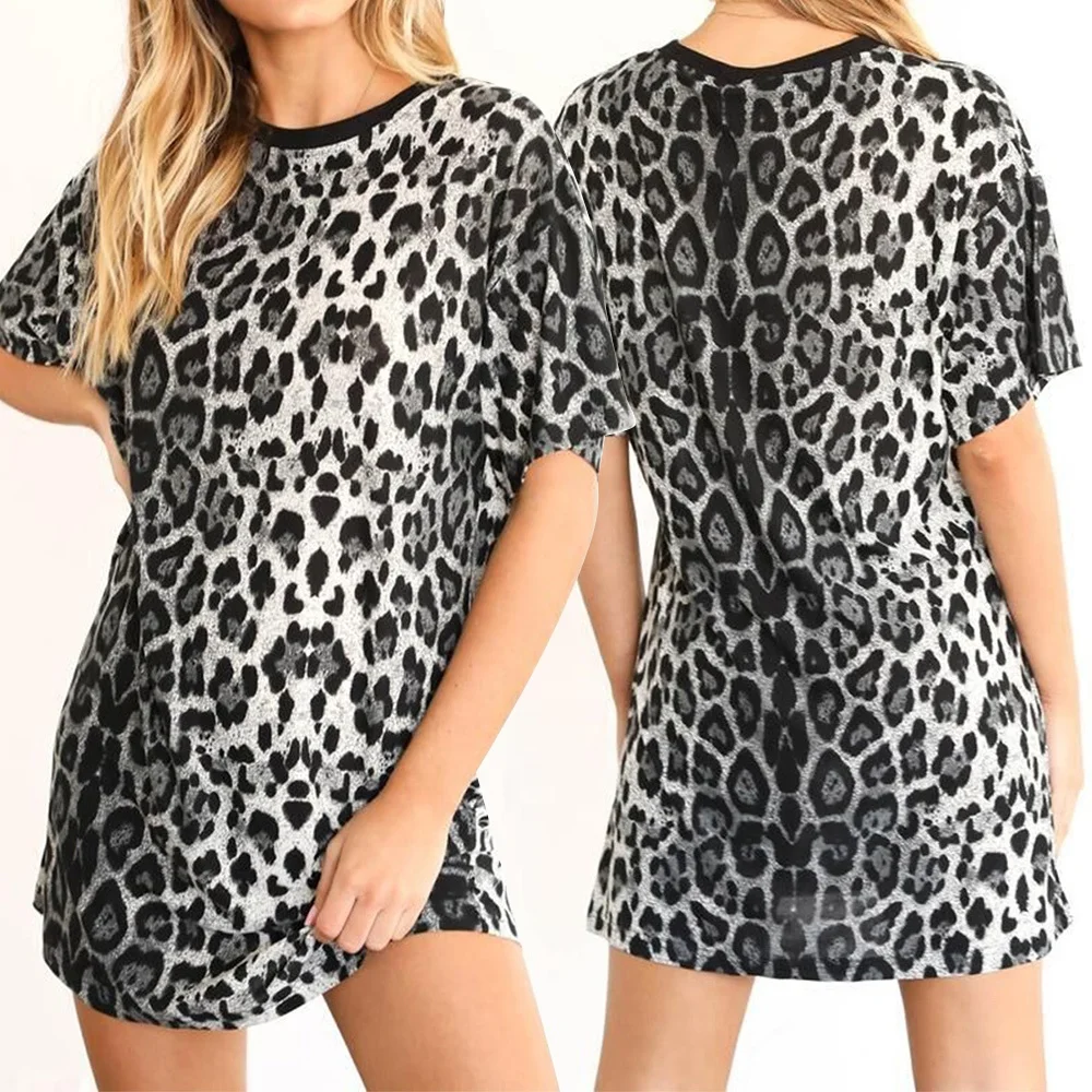 

2021 new arrival hot women's short sleeve leopard print loose short ladies casual dress