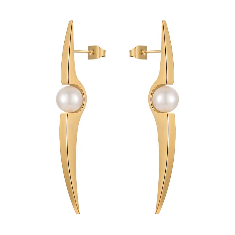 

Original Design 18K Gold Plated Stainless Steel Jewelry Geometric Personality Pearl Ear Stud For Women Party Earrings E221422