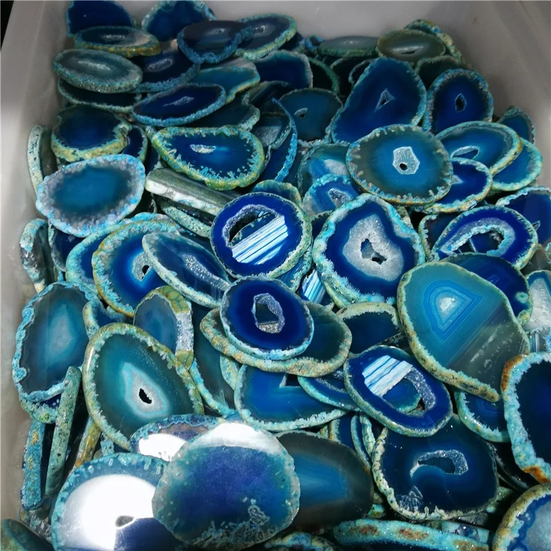 批发天然蓝色玛瑙宽松宝石抛光玛瑙切片用于珠宝制作