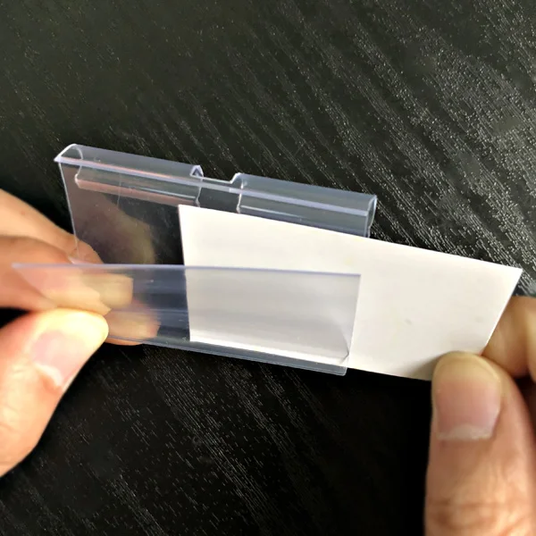 Supermarket Reusable Pvc Labels Clip Holder Strip Price Tag Holder With Adhesive Tape for Wire Shelf Slatwall Hook