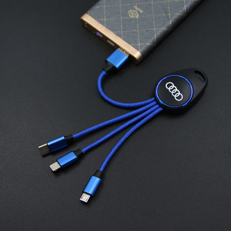 

Promotional Items Led 3in1 Portable Fast Charger Cable Multi Function Keychain Charging USB Cable For iphone Micro/IOS / Type C, Silver, blue, red, orange, black