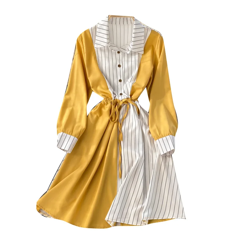 

CUBEAR New Striped Patchwork Dress Women Shirt Skirt