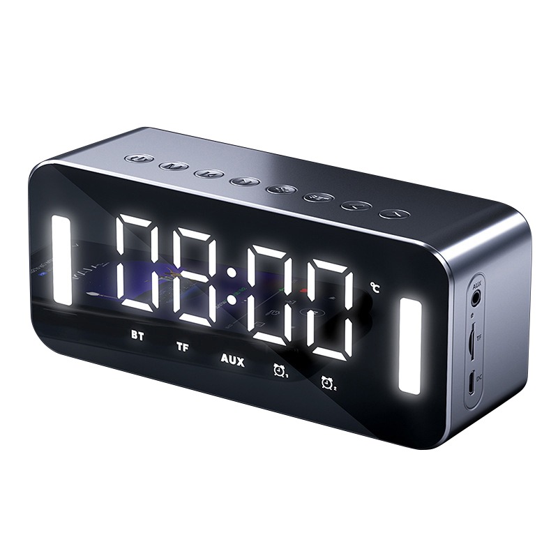 

H8 Wireless Speaker Stereo Bass Night Light Multifunctional Digital Electronic Clock Support Temperature Display FM Radio, Black,,silver,blue,pink