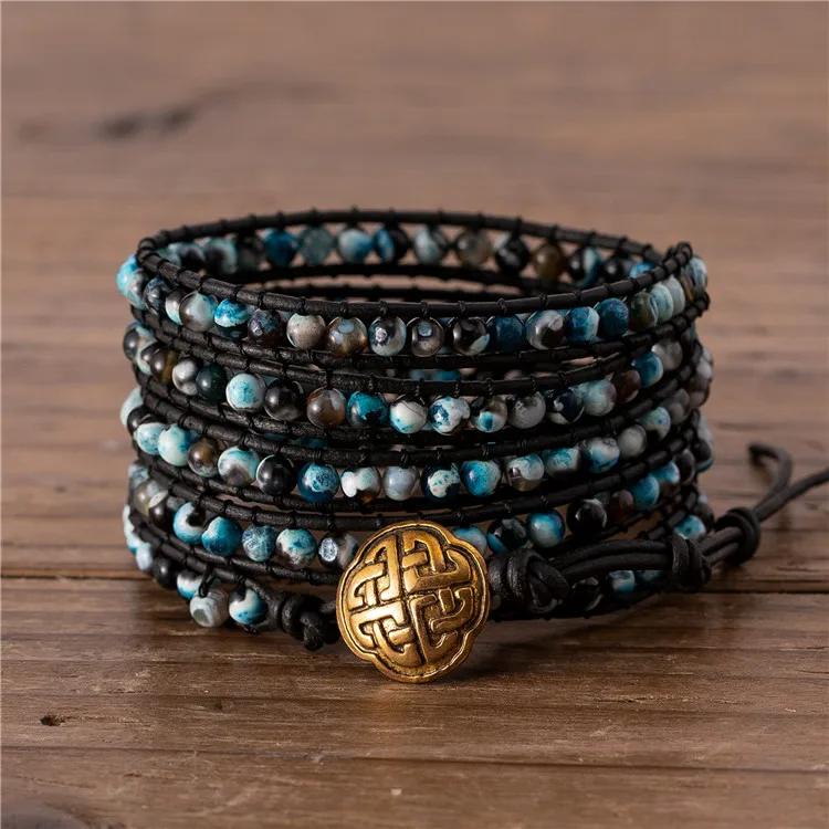 

Yoga blue fire agate wrap around bead bracelet for women and men