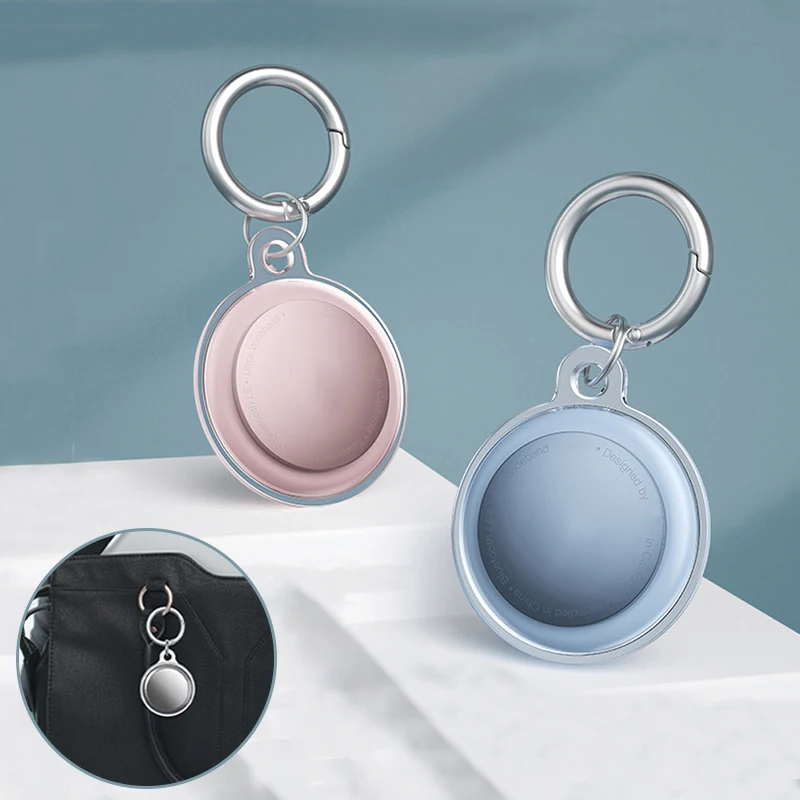 

Transparent clear tpu case for apple airtags protector with key ring liquid silicone protective sleeve for airtag dog collar pet, Transparent pink/ blue/ black/ green/ purple/ transparent color