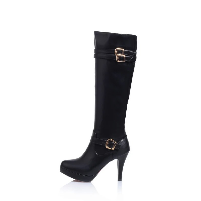

Women Knee-Length High Boots Cool Platform Round Toe Stiletto Heels Boots Black Apricot Woman Shoes