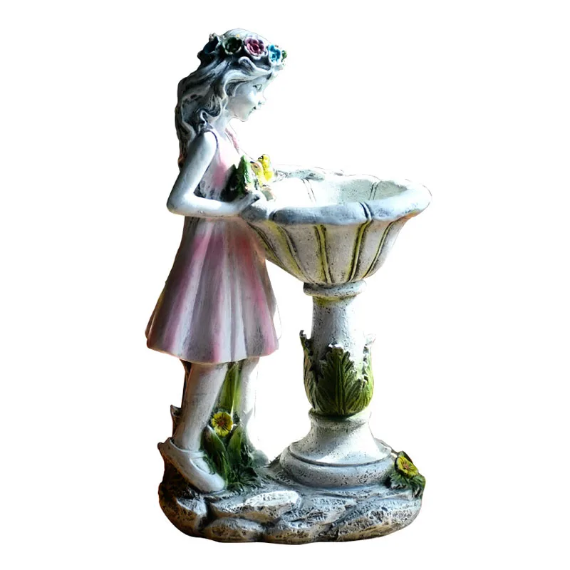 

Resin Figure Sculpture Ornaments Home Outdoor Girl Solar Decor Courtyard Garden Ornaments, As picture