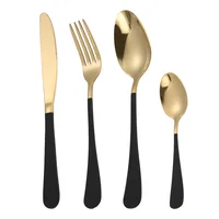 

Luxury stainless steel flatware set Black Handle wedding gold cutlery