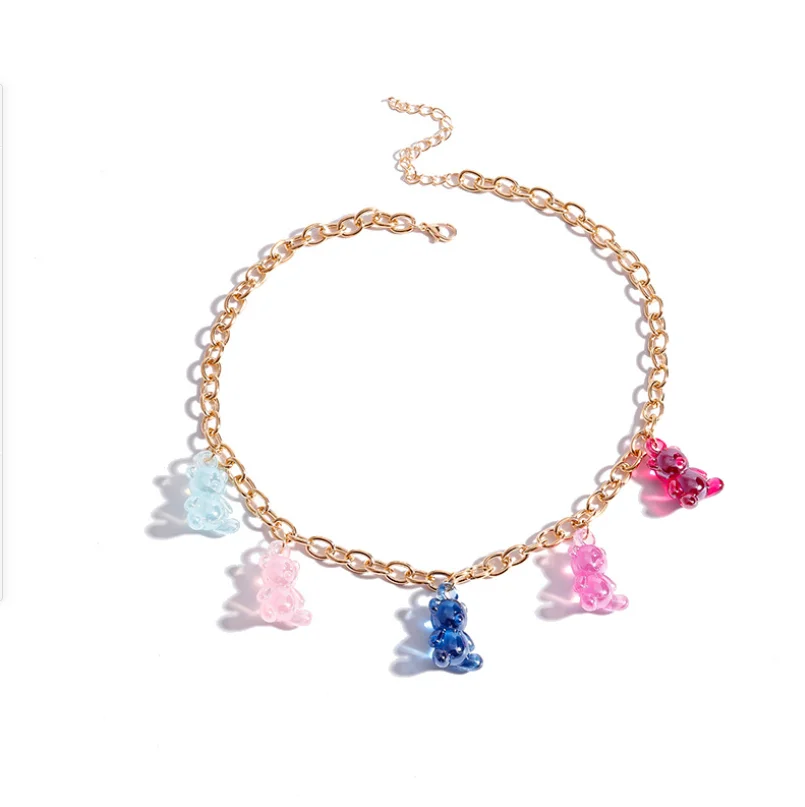 

2021 new Cute cartoon INS transparent jelly candy color bear short pendant chain necklace, Picture shows