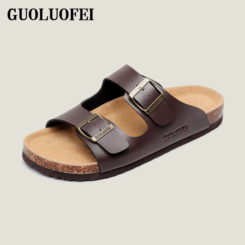 

high quality logo custom shoes cork sole slides men fashion sandals men summer buckle-strap open toe slippers for men outdoor