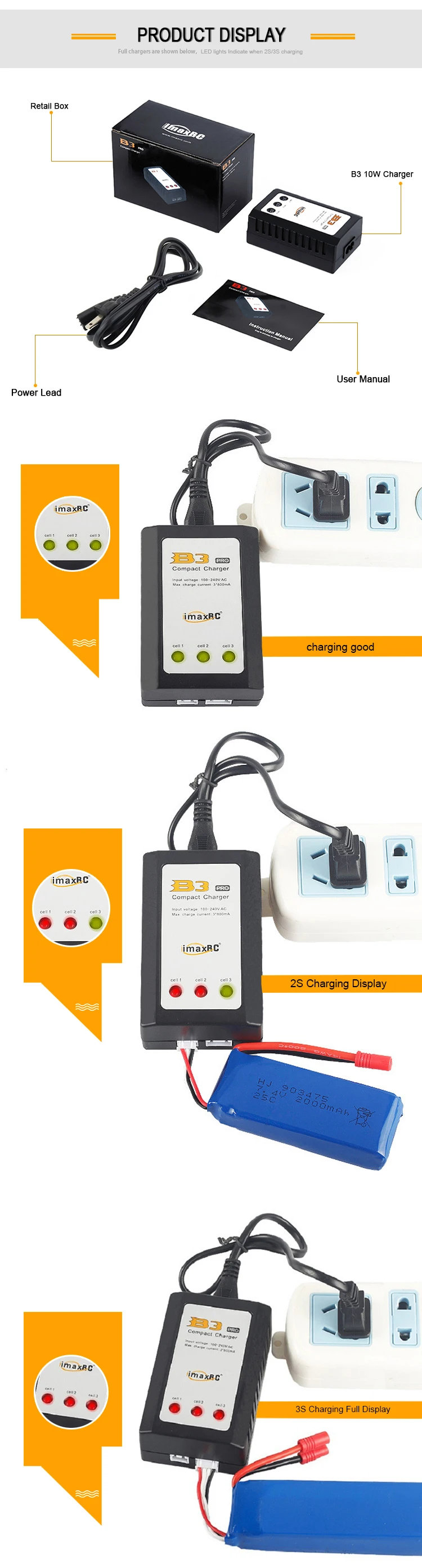 Imax B3 Pro Compact Charger 2s 3s 7.4v 11.1v Lithium Lipo Battery For