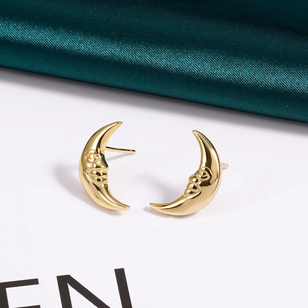 

Newest Design Jewelry 925 Sterling Silver 18k Gold Plated Exaggerated Design Smiley Face Portrait Moon Stud Earrings For Women