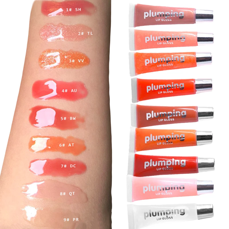 

6 colors Shiny Clear Glitter Private label Lip Plumper Moisturizing Plumping Lip Gloss