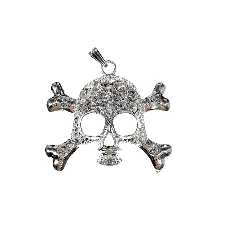 

Skull Crossbone Pendant Necklace Charm Halloween Event Fashion Jewelry Clear Rhinestone