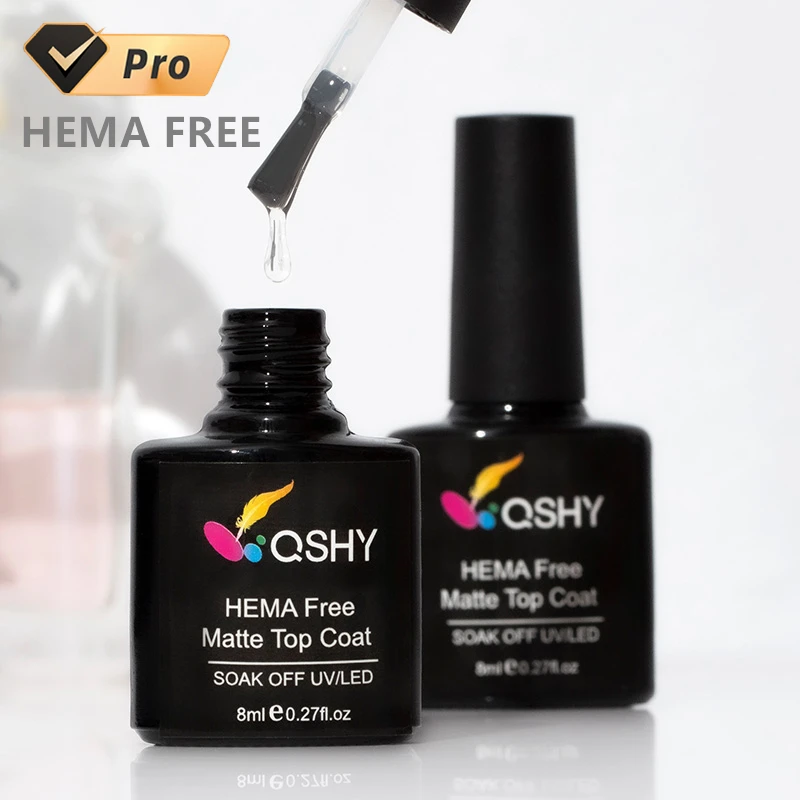 

QSHY HEMA FREE Custom Logo Private Label Wholesale UV LED Nail Art Rubber Soak Off No-Wipe Matte Top Coat Gel Polish