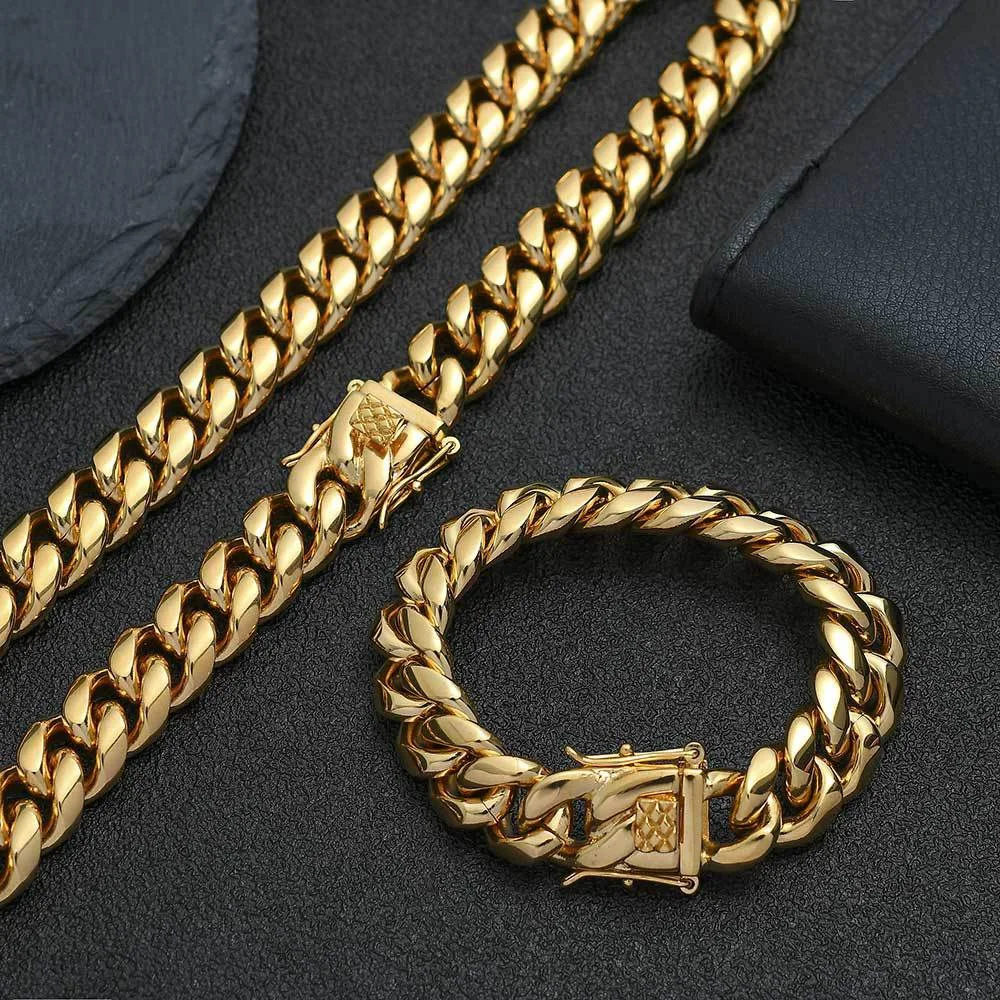 

Wholesale Hip Hop Diamond Chain Cuban Cuban Baguette Chain Cuban Link Chain Necklace Stainless Steel Jewelry