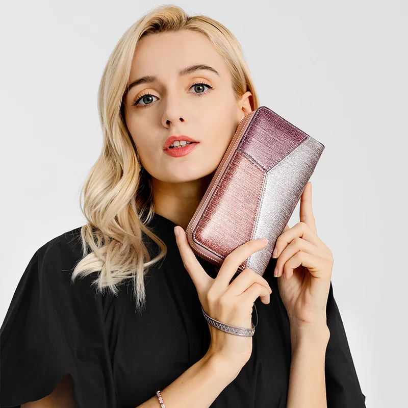 

2021 Simple Zipper Long Section Clutch Wallet Soft PU leather wallets leather woman, 6 colors